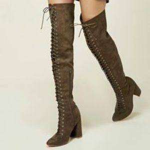 Chunky Heel Lace up Over-The-Knee High Riding Boot